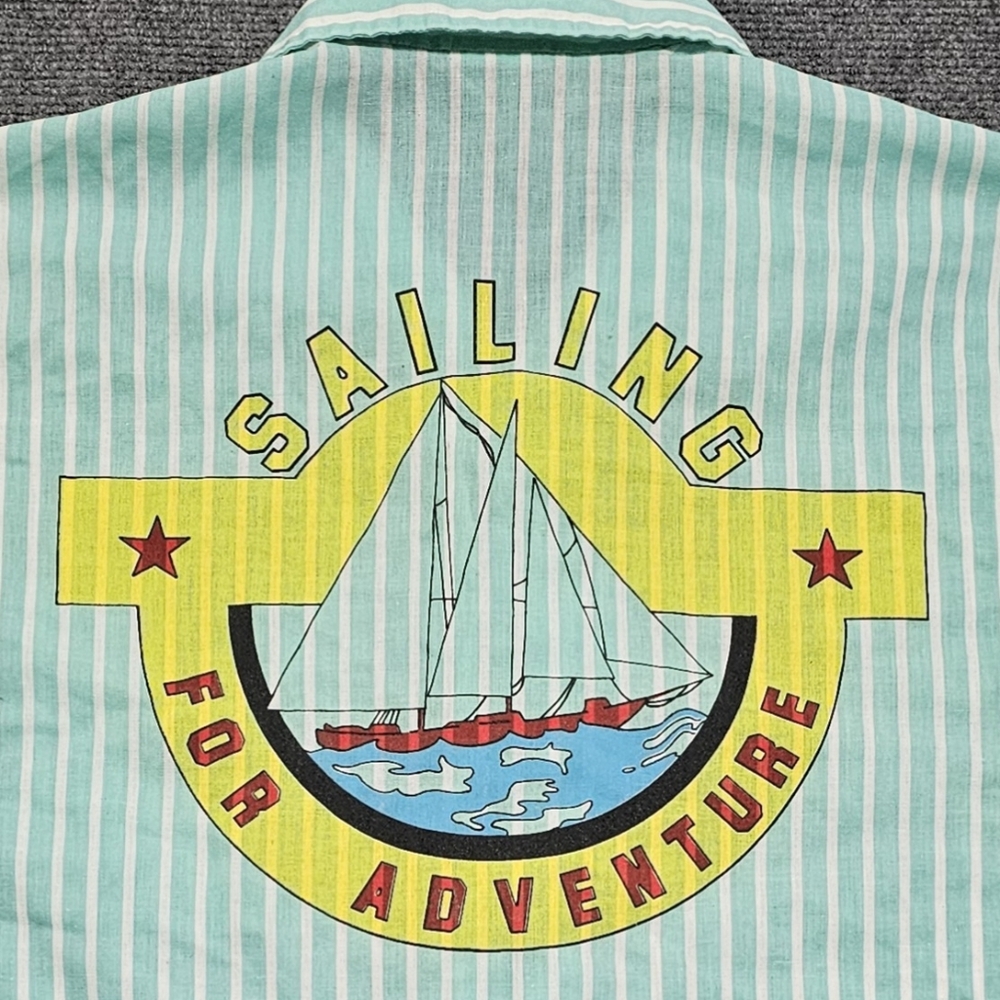 VTG 80s Islander Mens Sailing Adventure Button Up Blue Striped Shirt M Nautical